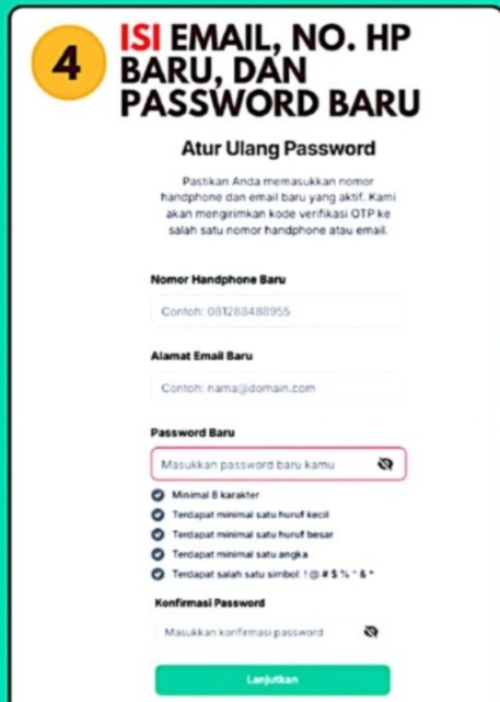 isi email dan password baru